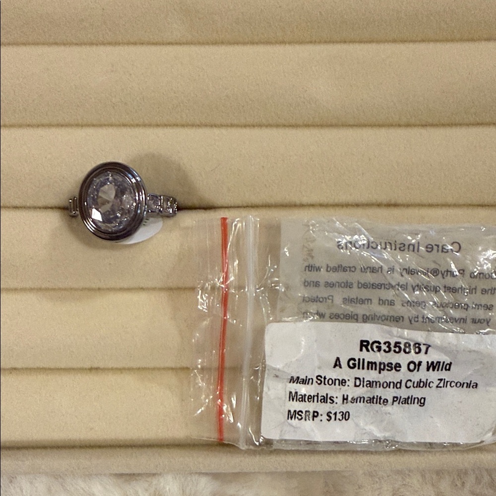Silver-Tone Ring with Clear Round Cubic Zirconia